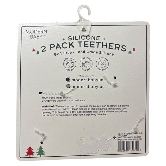 Modern Baby Infant Silicone 2 Pack Teethers Christmas Tree Gingerbread NWT - Picture 2 of 4